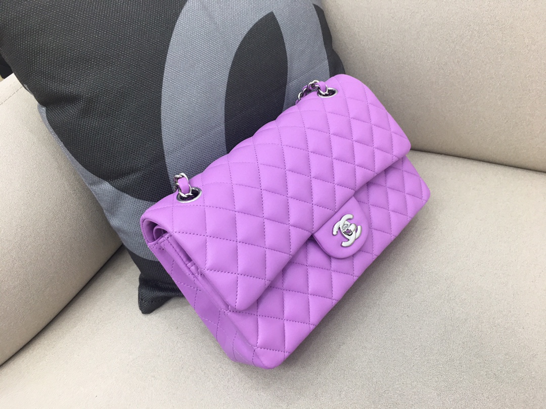 Medium Classic Flap Lambskin Bag AO1112 Purple/Silver